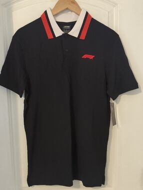 Formula 1 Black Polo with Red Collar Stripe